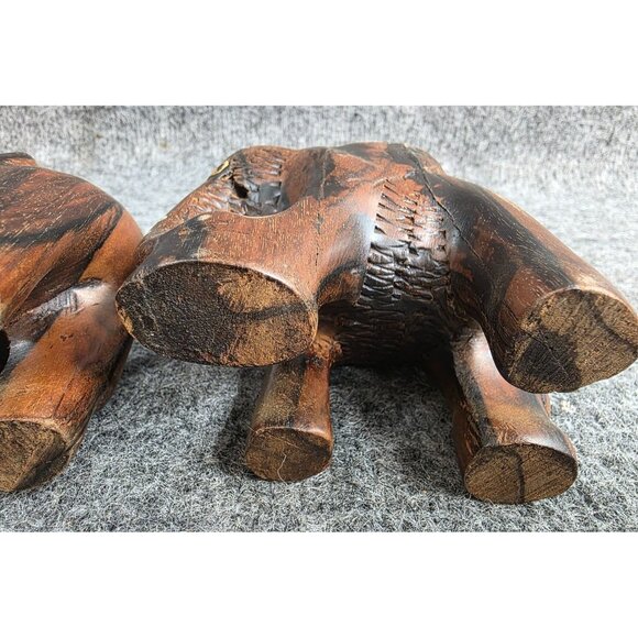 Vtg Hand Carved Wooden Elephant Figurines Set Of 2 Rustic Home Decor - Picture 6 of 9
